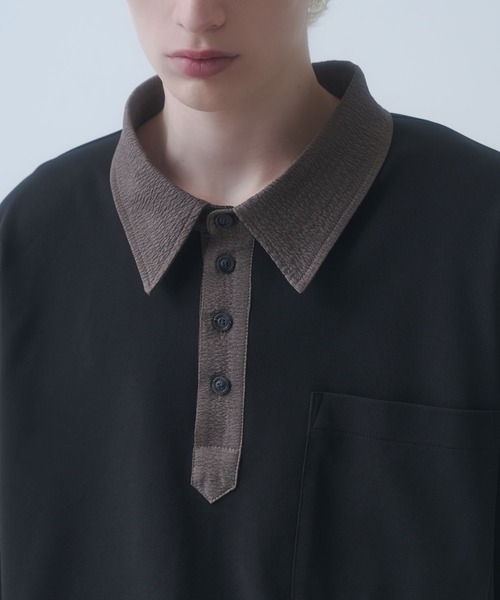 DOOPZ（ドープス）の「Moss stitch polo long T - 鹿の子切替カットソー（シャツ/ブラウス・メンズ・ブラック/グレー・SMALL/MEDIUM/LARGE）」の10枚目の写真