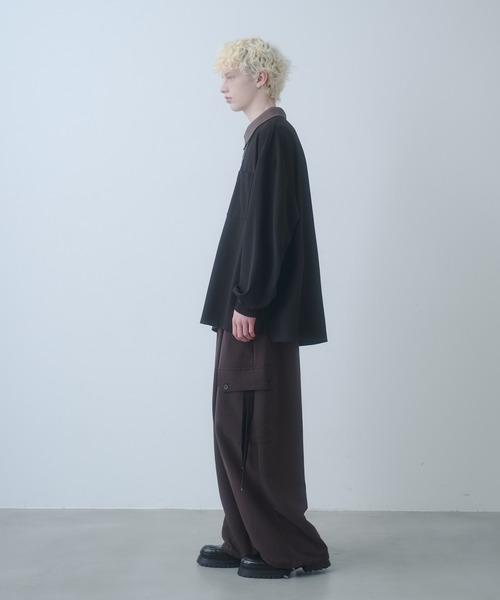 DOOPZ（ドープス）の「Moss stitch polo long T - 鹿の子切替カットソー（シャツ/ブラウス・メンズ・ブラック/グレー・SMALL/MEDIUM/LARGE）」の8枚目の写真