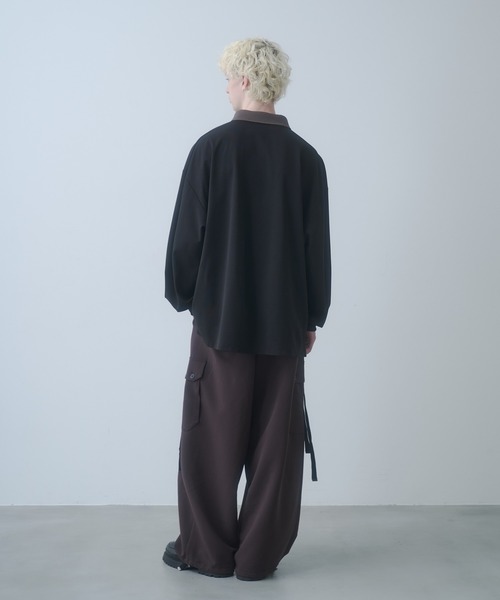 DOOPZ（ドープス）の「Moss stitch polo long T - 鹿の子切替カットソー（シャツ/ブラウス・メンズ・ブラック/グレー・SMALL/MEDIUM/LARGE）」の9枚目の写真