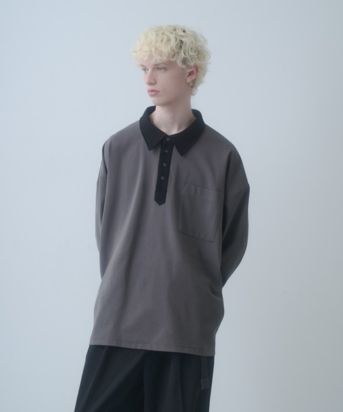 DOOPZ（ドープス）の「Moss stitch polo long T - 鹿の子切替カットソー（シャツ/ブラウス・メンズ・ブラック/グレー・SMALL/MEDIUM/LARGE）」の12枚目の写真