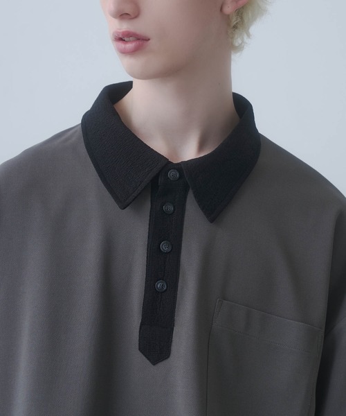 DOOPZ（ドープス）の「Moss stitch polo long T - 鹿の子切替カットソー（シャツ/ブラウス・メンズ・ブラック/グレー・SMALL/MEDIUM/LARGE）」の13枚目の写真