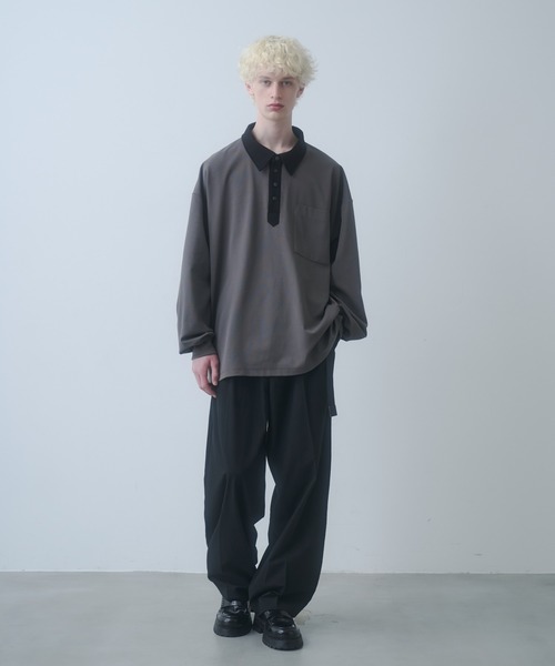 DOOPZ（ドープス）の「Moss stitch polo long T - 鹿の子切替カットソー（シャツ/ブラウス・メンズ・ブラック/グレー・SMALL/MEDIUM/LARGE）」の15枚目の写真
