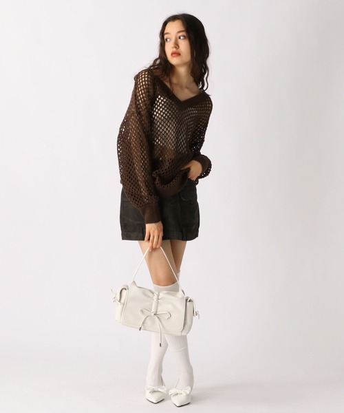 FOREVER 21（フォーエバー トゥエンティーワン）の「【2025SS】2WAYメッシュニットプルオーバー（ニット/セーター・レディース・ナチュラル/ピンク/ブラウン/ブラック・FREE）」の14枚目の写真