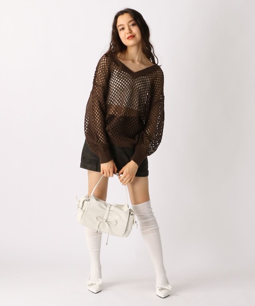 FOREVER 21（フォーエバー トゥエンティーワン）の「【2025SS】2WAYメッシュニットプルオーバー（ニット/セーター・レディース・ナチュラル/ピンク/ブラウン/ブラック・FREE）」の15枚目の写真