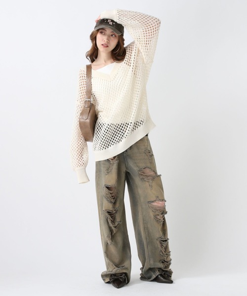 FOREVER 21（フォーエバー トゥエンティーワン）の「【2025SS】2WAYメッシュニットプルオーバー（ニット/セーター・レディース・ナチュラル/ピンク/ブラウン/ブラック・FREE）」の20枚目の写真