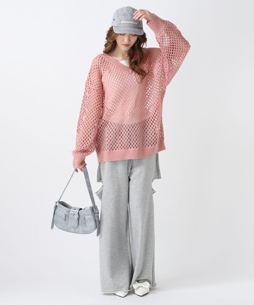 FOREVER 21（フォーエバー トゥエンティーワン）の「【2025SS】2WAYメッシュニットプルオーバー（ニット/セーター・レディース・ナチュラル/ピンク/ブラウン/ブラック・FREE）」の5枚目の写真