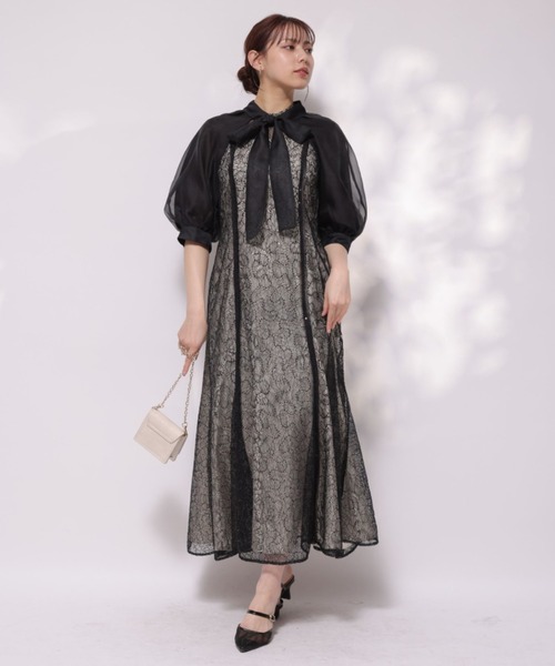 Mystrada マイストラーダ ワンピース ドレス 結婚式 現行品 パイピングラメレースドレス（ワンピース）｜Mystrada（マイ