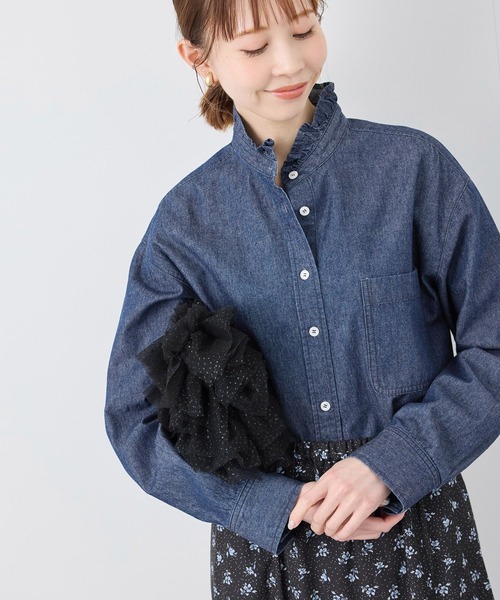 ROPE' PICNIC（ロペピクニック）の「フリルカラーデニムシャツ（シャツ/ブラウス・レディース・サックスブルー/ネイビー・38）」の5枚目の写真