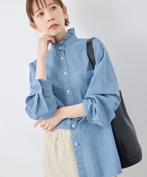ROPE' PICNIC（ロペピクニック）の「フリルカラーデニムシャツ（シャツ/ブラウス・レディース・サックスブルー/ネイビー・38）」の8枚目の写真