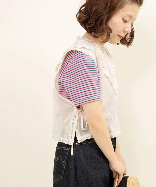 Dot＆Stripes CHILD WOMAN（ドットアンドストライプス　チャイルドウーマン）の「コットンメッシュ レースノースリーブブラウス（シャツ/ブラウス・レディース・キナリ・FREE）」の3枚目の写真