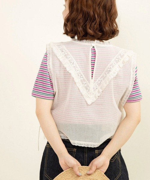 Dot and Stripes CHILD WOMAN ノースリーブニット AMBIDEX Store △○30/-天竺 レース襟ノースリインナー(F シロ