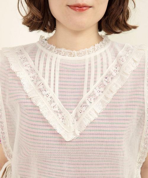 Dot and Stripes CHILD WOMAN ノースリーブニット AMBIDEX Store △○30/-天竺 レース襟ノースリインナー(F シロ