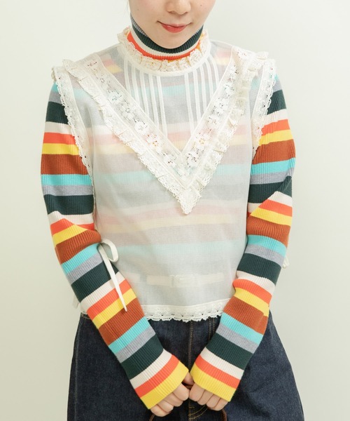Dot＆Stripes CHILD WOMAN（ドットアンドストライプス　チャイルドウーマン）の「コットンメッシュ レースノースリーブブラウス（シャツ/ブラウス・レディース・キナリ・FREE）」の8枚目の写真