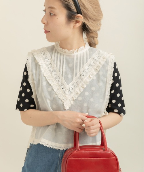Dot＆Stripes CHILD WOMAN（ドットアンドストライプス　チャイルドウーマン）の「コットンメッシュ レースノースリーブブラウス（シャツ/ブラウス・レディース・キナリ・FREE）」の3枚目の写真