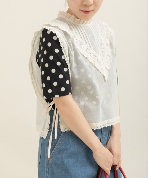 Dot＆Stripes CHILD WOMAN（ドットアンドストライプス　チャイルドウーマン）の「コットンメッシュ レースノースリーブブラウス（シャツ/ブラウス・レディース・キナリ・FREE）」の4枚目の写真