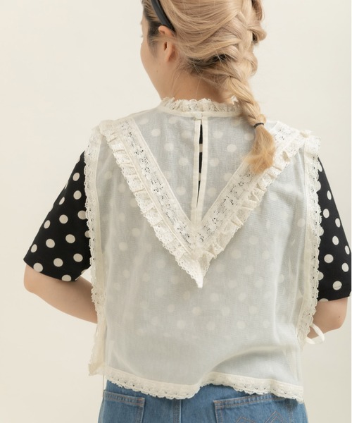 Dot＆Stripes CHILD WOMAN（ドットアンドストライプス　チャイルドウーマン）の「コットンメッシュ レースノースリーブブラウス（シャツ/ブラウス・レディース・キナリ・FREE）」の5枚目の写真