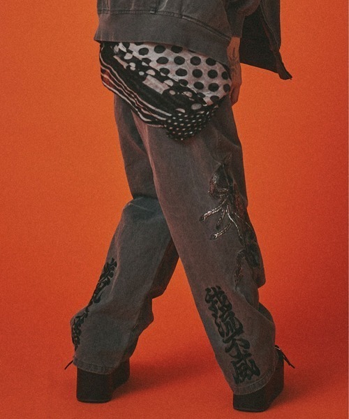 GALFY（ガルフィー）の「A'GEM/9 × .kom 『GALFY/ガルフィー』 漢ダブルニー（デニムパンツ・メンズ・ブラック/ベージュ・L）」の12枚目の写真