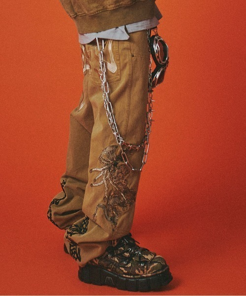 GALFY（ガルフィー）の「A'GEM/9 × .kom 『GALFY/ガルフィー』 漢ダブルニー（デニムパンツ・メンズ・ブラック/ベージュ・L）」の3枚目の写真