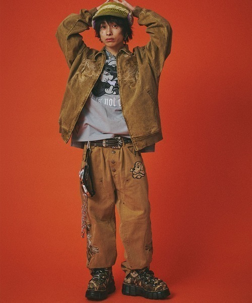 GALFY（ガルフィー）の「A'GEM/9 × .kom 『GALFY/ガルフィー』 漢ダブルニー（デニムパンツ・メンズ・ブラック/ベージュ・L）」の4枚目の写真