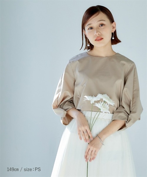 Petitjo（プッチージョ）の「小さいサイズ　綿混袖ボリュームブラウス　低身長さん・小柄女性（シャツ/ブラウス・レディース・モカ/ブルー/ブラック・PSS/PS/PM/PL）」の14枚目の写真