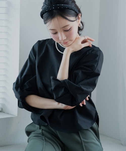 Petitjo（プッチージョ）の「小さいサイズ　綿混袖ボリュームブラウス　低身長さん・小柄女性（シャツ/ブラウス・レディース・モカ/ブルー/ブラック・PSS/PS/PM/PL）」の17枚目の写真