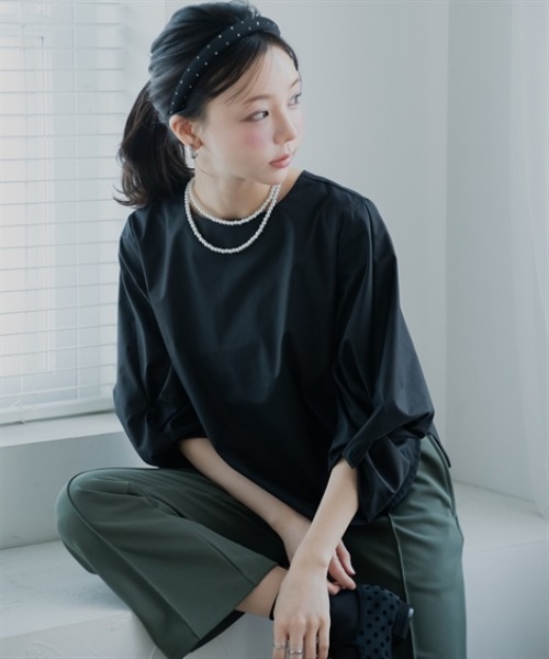 Petitjo（プッチージョ）の「小さいサイズ　綿混袖ボリュームブラウス　低身長さん・小柄女性（シャツ/ブラウス・レディース・モカ/ブルー/ブラック・PSS/PS/PM/PL）」の18枚目の写真