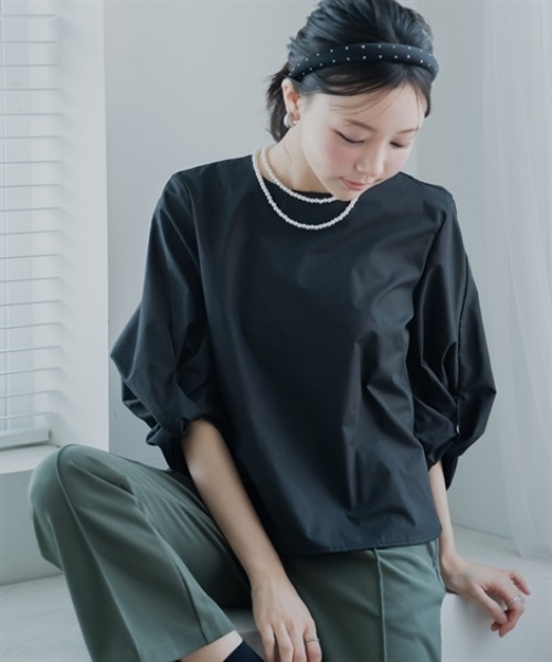 Petitjo（プッチージョ）の「小さいサイズ　綿混袖ボリュームブラウス　低身長さん・小柄女性（シャツ/ブラウス・レディース・モカ/ブルー/ブラック・PSS/PS/PM/PL）」の19枚目の写真