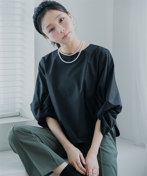 Petitjo（プッチージョ）の「小さいサイズ　綿混袖ボリュームブラウス　低身長さん・小柄女性（シャツ/ブラウス・レディース・モカ/ブルー/ブラック・PSS/PS/PM/PL）」の16枚目の写真
