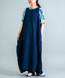 [ OMNIGOD womens / オムニゴッド ] インディゴ二重ガーゼ ノースリーブバルーンワンピース
