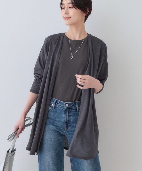 INDIVI（インディヴィ）の「【洗える／シアーストライプ】ロング丈着流しカーディガン（カーディガン/ボレロ・レディース・ホワイト/ブラック/ブルー/グレー系その他4/ライトグレー系3・38/15 /13/05）」の3枚目の写真