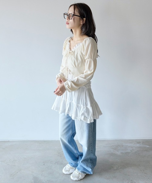 UNE MANSION（ユヌマンション）の「【肩紐調節可能】レイヤードラブリーフリルミニワンピース（ワンピース・レディース・ホワイト/ブラック・FREE）」の15枚目の写真