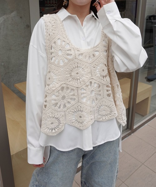 CORNERS（コーナーズ）の「かぎ針ビスチェタンク（タンクトップ・レディース・モカ/ブラック/キナリ・M）」の8枚目の写真