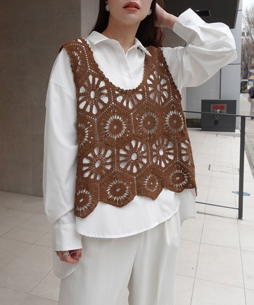 The Garment コットンリネン　タンクトップ ビスチェ ベスト　ステッチ かぎ針ビスチェタンク（タンクトップ）｜CORNERS（コーナーズ
