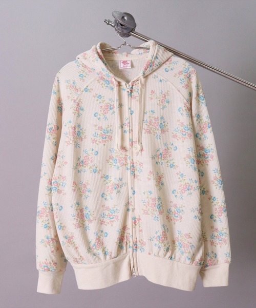 パーカー (LK)「JEMORGAN」小花柄 ワッフル ジップパーカー レディース JEMORGAN パーカー (LK)「JEMORGAN」小花柄 ワッフル ジップ