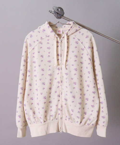 パーカー (LK)「JEMORGAN」小花柄 ワッフル ジップパーカー レディース セール】(LK)【JEMORGAN】小花柄 ワッフル ジップパーカー