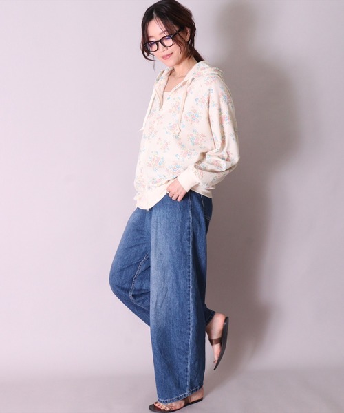 パーカー (LK)「JEMORGAN」小花柄 ワッフル ジップパーカー レディース JEMORGAN パーカー (LK)「JEMORGAN」小花柄 ワッフル ジップ