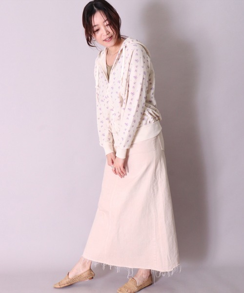 パーカー (LK)「JEMORGAN」小花柄 ワッフル ジップパーカー レディース LK)【JEMORGAN】小花柄 ワッフル ジップパーカー（パーカー