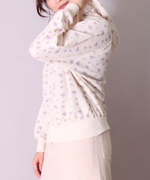 パーカー (LK)「JEMORGAN」小花柄 ワッフル ジップパーカー レディース JEMORGAN パーカー (LK)「JEMORGAN」小花柄 ワッフル ジップ