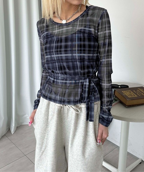 sedacle girl(セダクルガール)の「チェックシアーストールロンT(Tシャツ/カットソー・レディース・ボルドー/ブルー/チャコールグレー・MEDIUM/SMALL)」の3枚目の写真