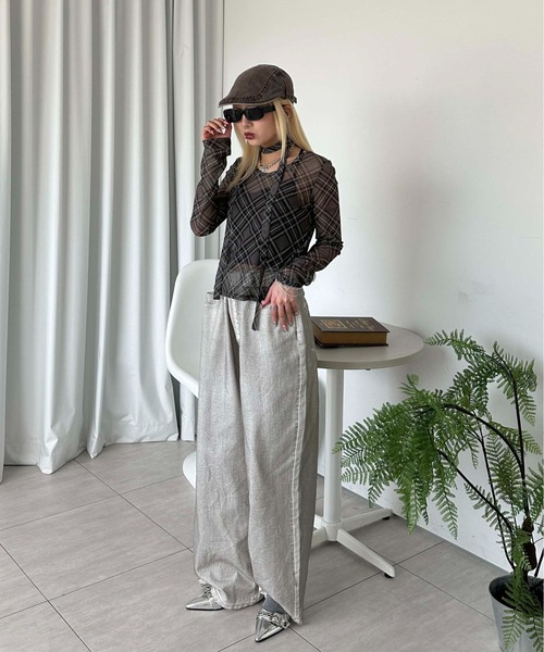 sedacle girl(セダクルガール)の「チェックシアーストールロンT(Tシャツ/カットソー・レディース・ボルドー/ブルー/チャコールグレー・MEDIUM/SMALL)」の5枚目の写真