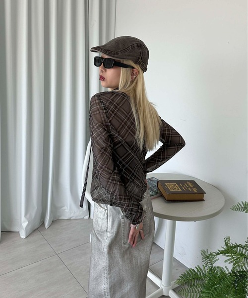 sedacle girl(セダクルガール)の「チェックシアーストールロンT(Tシャツ/カットソー・レディース・ボルドー/ブルー/チャコールグレー・MEDIUM/SMALL)」の7枚目の写真