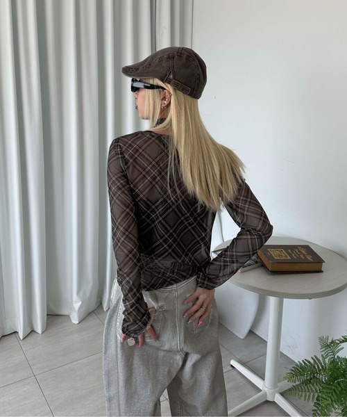 sedacle girl(セダクルガール)の「チェックシアーストールロンT(Tシャツ/カットソー・レディース・ボルドー/ブルー/チャコールグレー・MEDIUM/SMALL)」の6枚目の写真