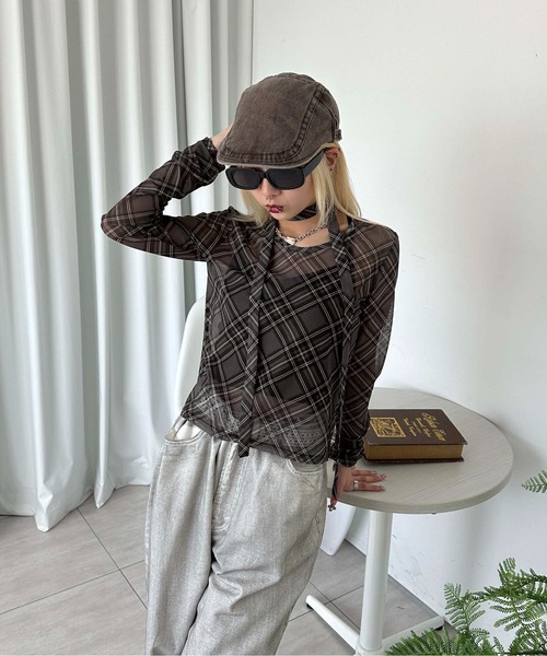 sedacle girl(セダクルガール)の「チェックシアーストールロンT(Tシャツ/カットソー・レディース・ボルドー/ブルー/チャコールグレー・MEDIUM/SMALL)」の8枚目の写真