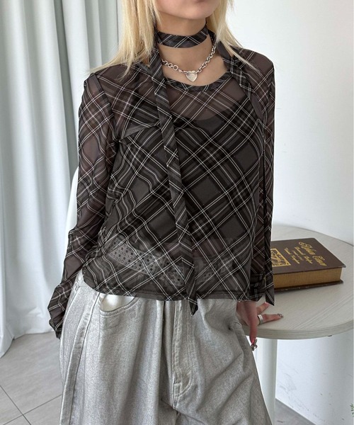 sedacle girl(セダクルガール)の「チェックシアーストールロンT(Tシャツ/カットソー・レディース・ボルドー/ブルー/チャコールグレー・MEDIUM/SMALL)」の9枚目の写真