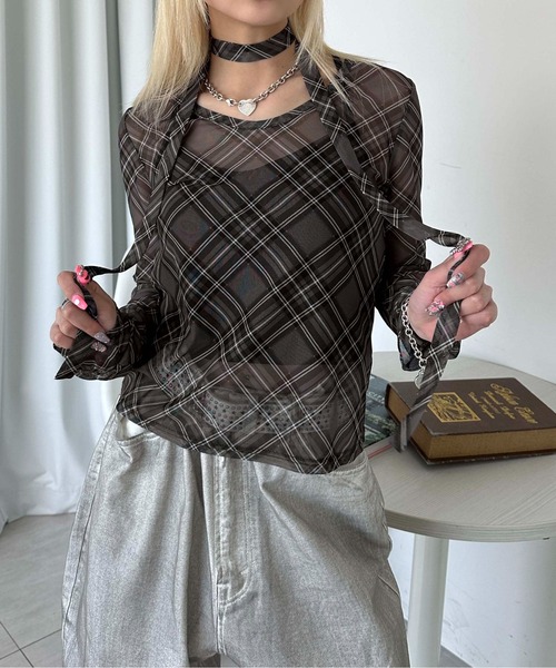 sedacle girl(セダクルガール)の「チェックシアーストールロンT(Tシャツ/カットソー・レディース・ボルドー/ブルー/チャコールグレー・MEDIUM/SMALL)」の10枚目の写真