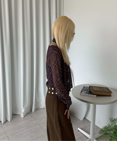 sedacle girl(セダクルガール)の「チェックシアーストールロンT(Tシャツ/カットソー・レディース・ボルドー/ブルー/チャコールグレー・MEDIUM/SMALL)」の4枚目の写真