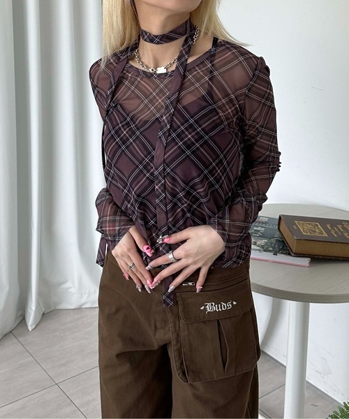 sedacle girl(セダクルガール)の「チェックシアーストールロンT(Tシャツ/カットソー・レディース・ボルドー/ブルー/チャコールグレー・MEDIUM/SMALL)」の19枚目の写真