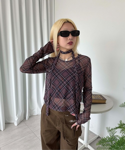 sedacle girl(セダクルガール)の「チェックシアーストールロンT(Tシャツ/カットソー・レディース・ボルドー/ブルー/チャコールグレー・MEDIUM/SMALL)」の18枚目の写真