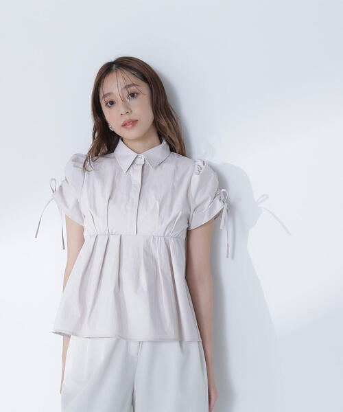 NATURAL BEAUTY BASIC ギャザースリーブペプラムシャツ NATURAL BEAUTY BASIC｜ギャザースリーブペプラムシャツ
