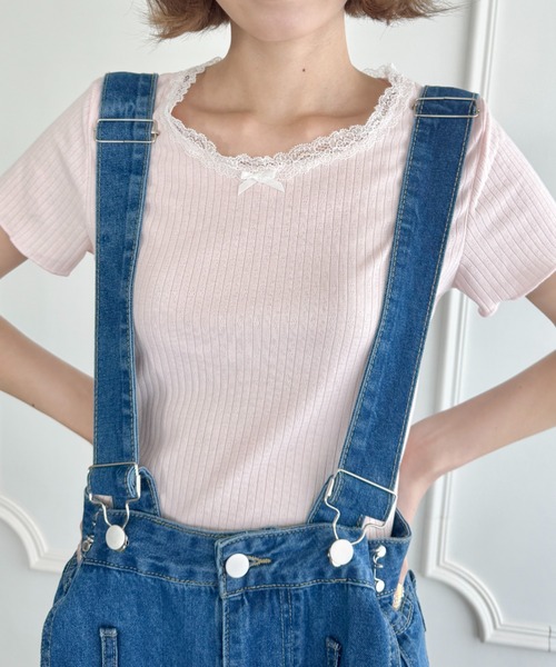 SOLLON.(ソルロン)の「レース付きリボン半袖インナートップス(Tシャツ/カットソー・レディース・ピンク/ブラック/ホワイト・FREE)」の16枚目の写真